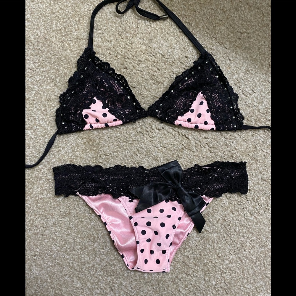 Bling Bikini Pink & Black Polka Dot with Lace